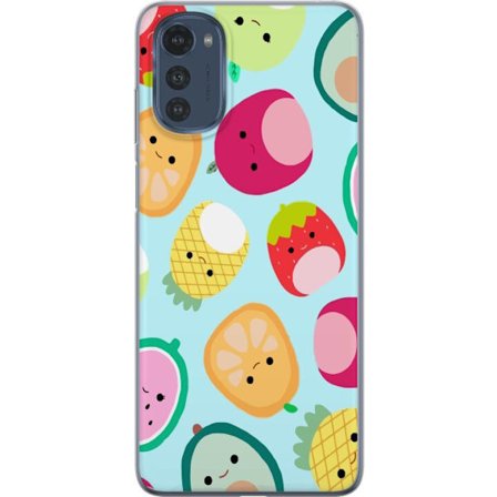 Kompatibelt Mobildeksel til Motorola Moto E32s Mønster av kawaii-frukter som jordbær sitron ananas og avocado på lyseblå bakgrunn