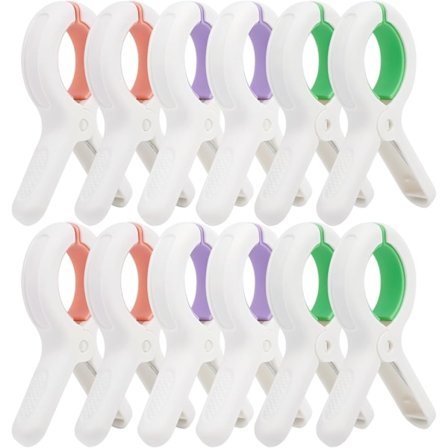 12 st Kraftiga Tvättklämmor Klädnypor Stolklämmor Handdukshållare Vindtäta Klädnypor för Solstol 3 Färger