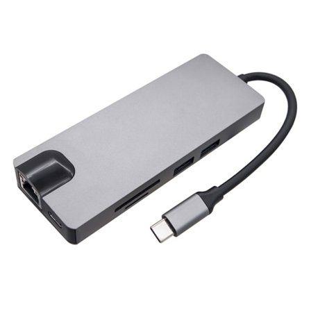 USB C Dockningsstation 8 i 1 Hub Adapter med HDMI-kompatibel 4K+VGA+USB 3.0 Port+PD+Ethernet+SDTF Dockningsstation
