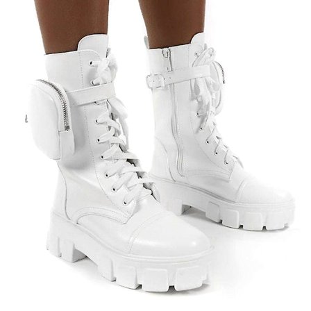 Naisten Combat Nilkkurit Chunky Platform Nauhat vetoketjulliset Biker Shoes -ge