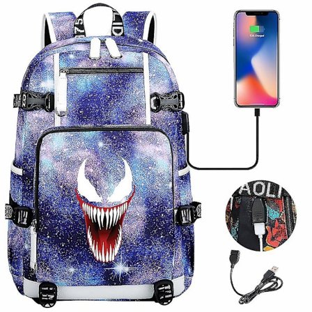 Venom Fashion Printet USB Ungdoms Skoletaske (1-4)