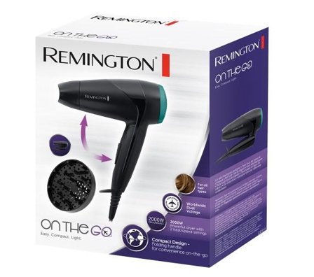 Remington ON THE GO Kompakt Hårføner 2000W. Foldbart håndtak for kompakt oppbevaring