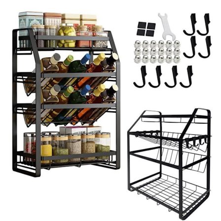Kryddställ - YUENFONG - 4 våningar - Metall - Svart - Kökorganisatör