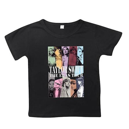 Taylor Swift The Eras Tour T-skjorte Trykt Barn Jenter Korte Ermer Rund Hals Sommer Casual Tee Topper[HK] Black 9-10Years