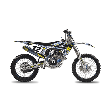 Blackbird Rockstar Energy Komplett Dekalkit Med Sadelöverdrag Vit-Blå-Svart - Husqvarna FE 350 2017-2019