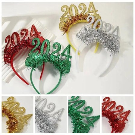 10pcs 2024 Happy New Year Headband for Christmas Activity Party Decoration Props Supplies Hair Band Headwear Hair Accessories