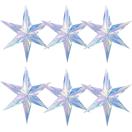 Iriserande Dekorativa Stjärnor Ornament, Pack Om 6 15.74 Hexagonala Stjärnor, Klar Folie Dekorativ Vikbar Regnbåge Glitter Festdekorationer