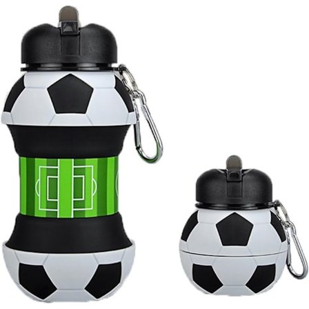 ING Juomapullo - 550ml Jalkapalloaiheinen juomapullo - Lasten kokoontaitettava juomapullo - Kokoontaitettava silikoninen juomapullo - BPA-vapaa