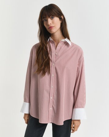 GANT Damen Oversized Bluse mit Kontrastkragen und Streifen (40) Braun