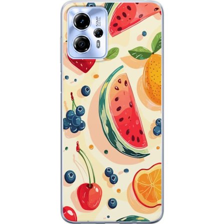 Kompatibel Mobilcover til Motorola Moto G13 Legesyg frugtillustration med vandmelon, citrus, jordbær, kirsebær og bær