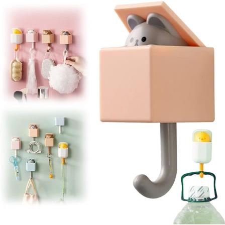 Kreativ selvklebende kleskrok, søt kattenøkkelholderkrok, Pop Up Cat
