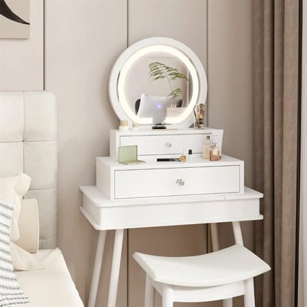 Sminkespeil med 2 skuffer - Hvit