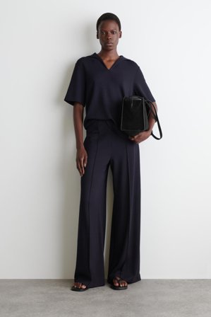 COS Women's T-Shirt In Jersey Con Colletto Alla Marinara in Blu