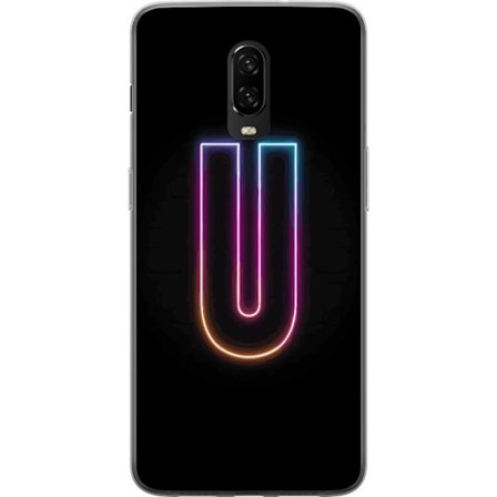 Kompatibel Mobilcover til OnePlus OnePlus 6T Minimalistisk neonbogstav U i farverig lyseffekt mod sort baggrund