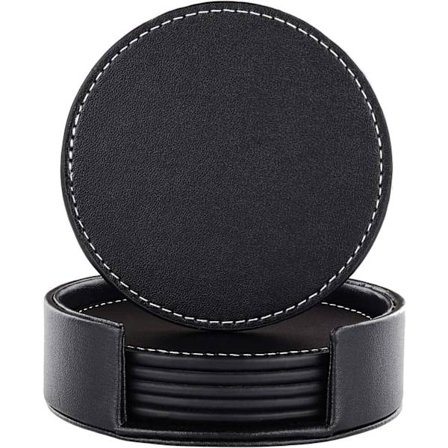 Underlägg i kork med hållare, set om 6, svarta underlägg med sömdesign för att skydda bordet mot drycker