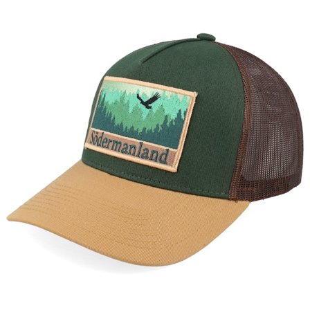 Wild Spirit - Braun Trucker Cap - Swedish Södermanland Landscape Dark Green/Brown/Wheat A-Frame Trucker @ Hatstore