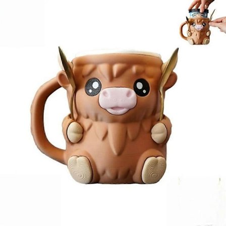Highland Cow Glasshållare Söt Djur Glasshållare Behållare med Skedplats Snacksfack, Highland Cow Gåva, Dryckesset
