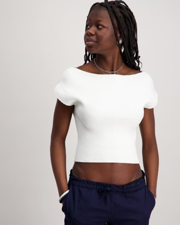 Gina Tricot Young Y knitted rib top Kremfarget Topper/Bluser Jente - Kids Brand Store