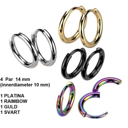 Pack 4 Par 14 mm Hoops örhängen i 316 stål