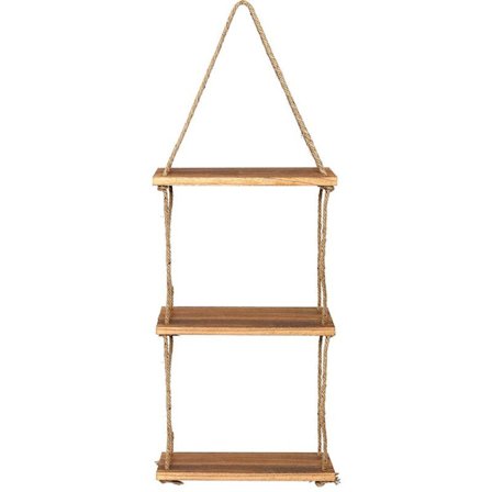 Vegg hylle i tre med tau, veggdekorasjon (tre lag)