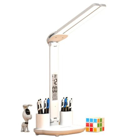 LED skrivebord lampe USB dæmpbar touch foldbar bord lampe med kalender temperatur ur nat lys