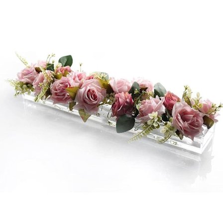 Klar akryl blomstervase rektangulær blomster midtpunkt for spisebord, lang rektangel akryl vase for hjem bryllup spisebord dekorasjon
