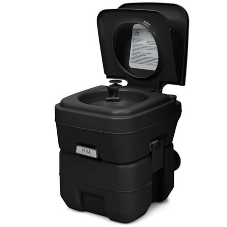 Bærbar campingtoilet med aftagelige tanke 20L+10L COSTWAY ergonomisk håndtag - tætningsanordning rejse, båd - 100KG - sort