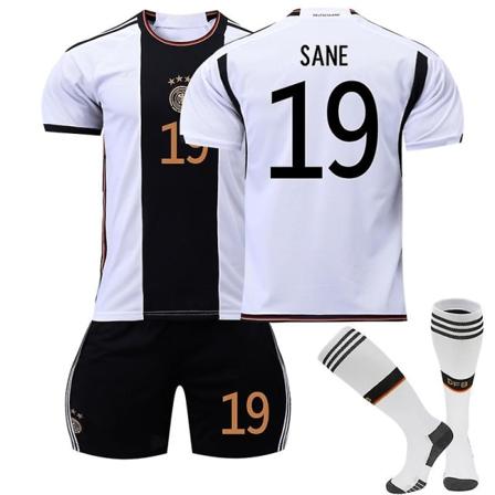 22-23 World Cup Tyskland hjemmefotballdrakt for voksne barn - Perfet No.19 Leroy Sane L