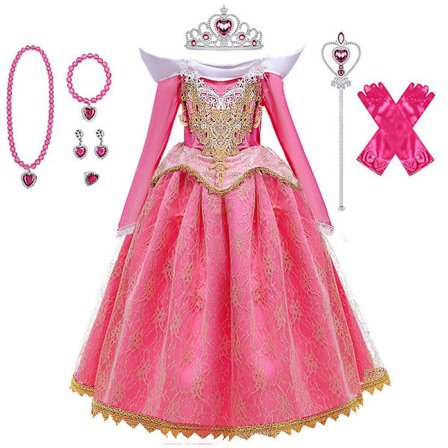 3-9 År Pige Prinsesse Kjole Aurora Sleeping Beauty Kjole Cosplay Party Fancy Dress Outfits + Tilbehør Gaver