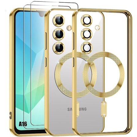Skyddsskal - BOOLING - för Samsung Galaxy A16 4G/5G - Guld - Magnetisk ring - 2 Härdade glas
