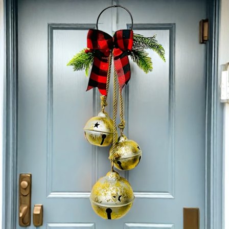 1 st Jul Tre Klockor med Rosett, en Slinga Juldörrklockor, Julklocksdekorationer [DB]