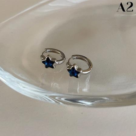 1Pair n Fashion Blue Crystal Pentagram Hoop Korvakorut Punk Star A2
