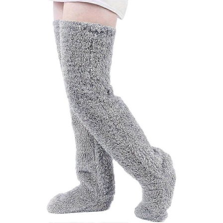 Høje plys knæstrømper, vintervarme knæbeskyttere, høje og lange gulvstrømper varme fødder grå