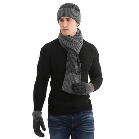 Talvihattu ja -huivi kosketusnäyttökäsineillä miehille, lämmin miesten huivi ja pipohattu, lämpökäsineet Dark Grey