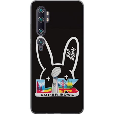 Kompatibelt Mobildeksel til Xiaomi Mi Note 10 Pro Bad Bunny portrett med åpen skjorte, tatoveringer og krøllete hår i stilfull motefotografering