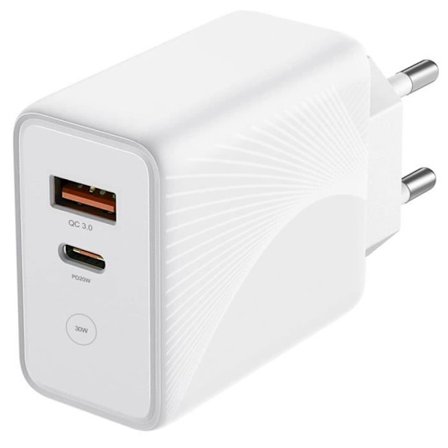 Laddare 30W - E.F.KONTAKT - Adapter 2 portar - USB-C 20W - QC 3.0 - Vit