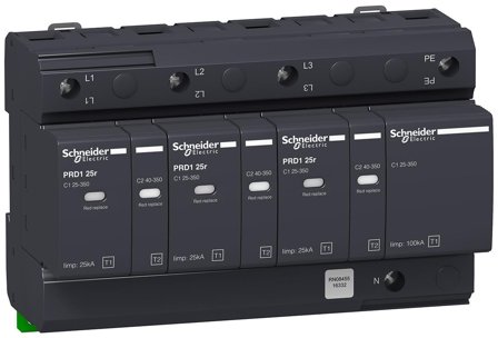 Schneider Electric 16332 Overspenningsvern med signalkontakt, PDR1 25R 3P+N, 25/100 kA, Stikkontakter & kabler