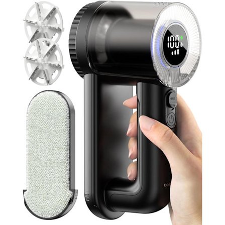 Elektrisk fnugfjerner med digitalt display, genopladelig stofshaver til tøj, møbler, tæpper, 160 minutters driftstid, ekstra store blade