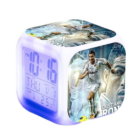 Cristiano Ronaldo-tema LED Digitalt Farverigt Tresidet Vækkeur med USB-kabel og Temperaturvisning