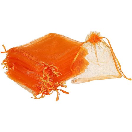 100 stk. Organzaposer 10x12cm Snøreposer Transparente Netposer til Gave Smykker Bryllupsfest Julegodter Orange