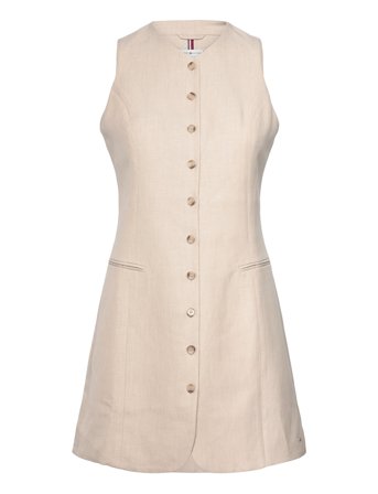 Linen Mix Sleeveless Dress Beige Tommy Hilfiger