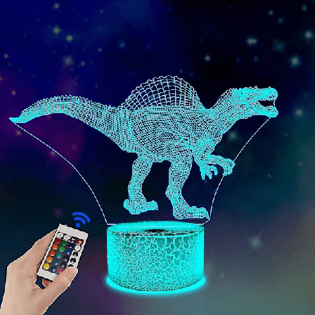 Dinosaur 3D Natlampe Spinosaurus Illusion LED Sengelampe 16
