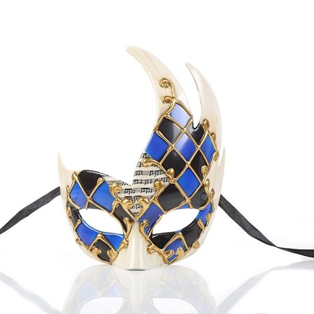 Herremaske til maskerade (blå/sort), vintage venetiansk ternet musikalsk fest Mardi Gras-maske