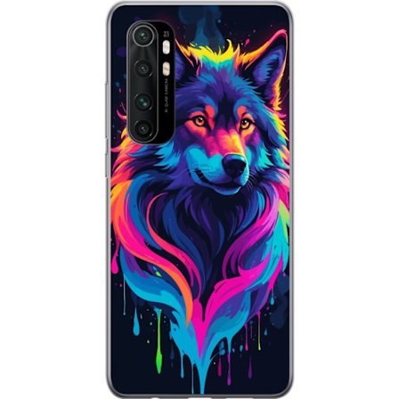 Kompatibel Mobilcover til Xiaomi Mi Note 10 Lite Rainbow Wolf Kunst i Farverig Neon Splash Stil