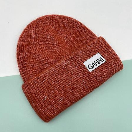 Strikket Herr Dame Ganni Vinter Varm Caps Mansjettstrikket Stretch Beanie Hatt Brick red
