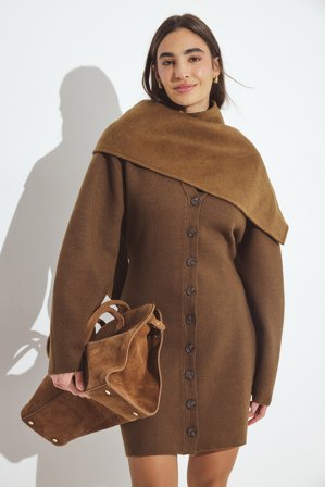 NA-KD Robe courte en maille à coupe structurée - Robes Pull - Marron - XL