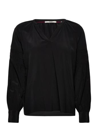 Blouse With Smocked Details, Lenzing Ecovero Black Esprit Casual