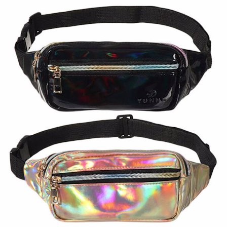 2 st Nya Laser Holografiska Midjeväska SVART&GULD