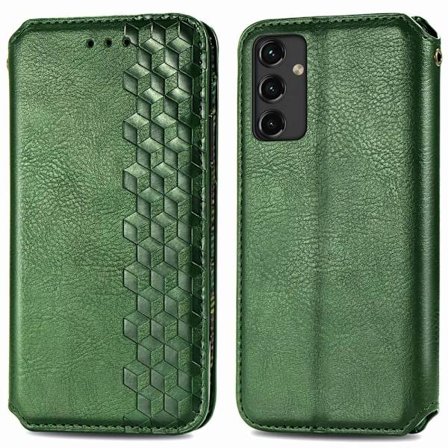 Läderfodral med A Snygg Rhombus Avtryck till Samsung Galaxy A14 - Grön