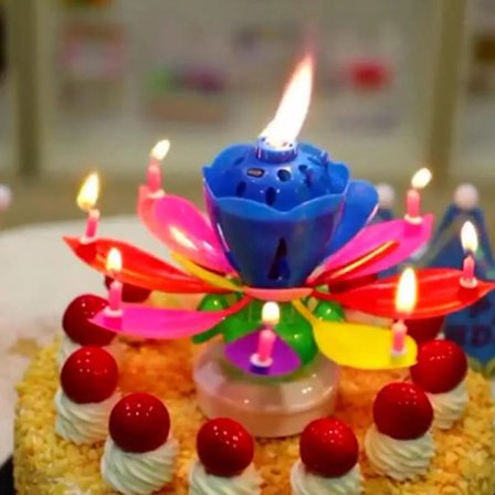 Lotus Candle Rotating Birthday Candle Singing Candle-Powered Spinning Cake Topper Reusable Fits Any Size Cake for Decor Party